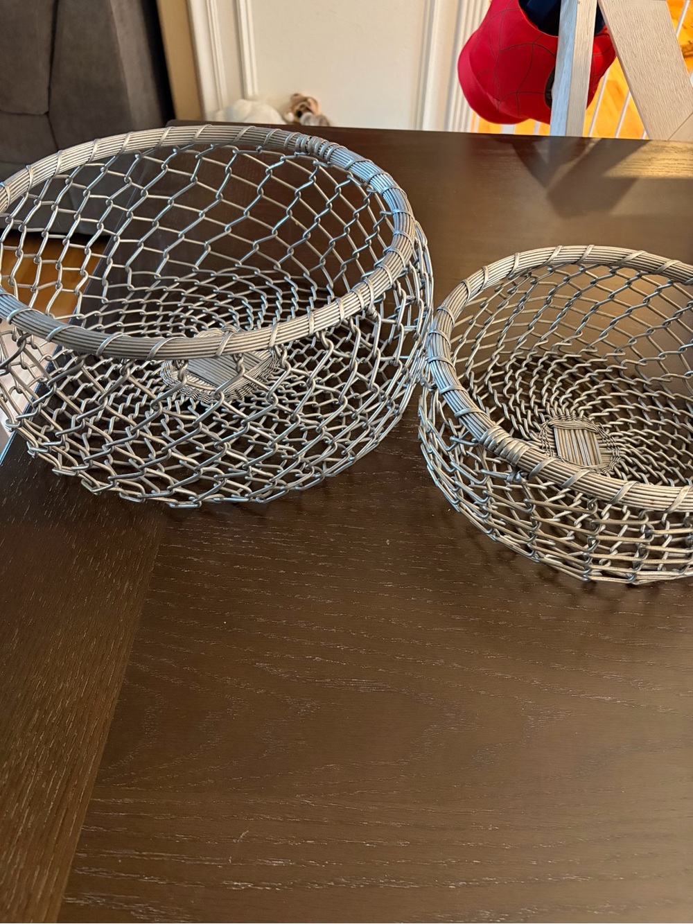 Vintage Metal Silver Baskets Mesh Chain Link Fence Style Set of 2!